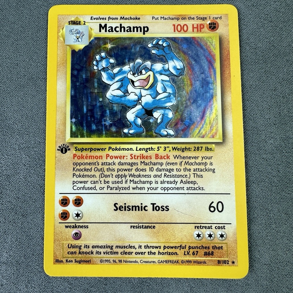 1999 Pokemon Base‎ Set Machamp 8/102 1st Edition Holo Rare WOTC MP